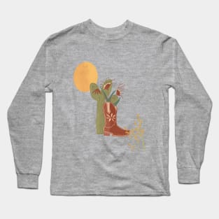 Prairie Cactus Flowers with Southwest Cowboy Boot Long Sleeve T-Shirt